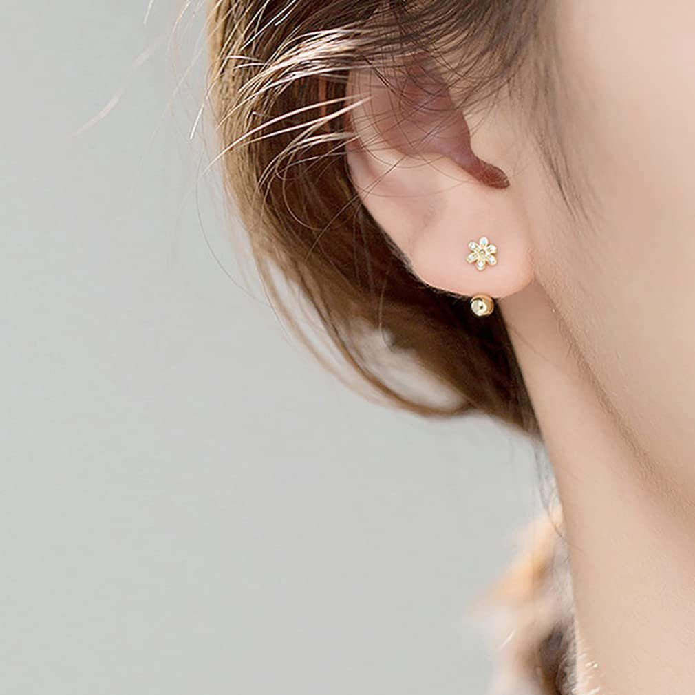 POCHUMIDUU Paar Ohrhänger 925 Sterling Silber Kleine Gänseblümchen Ohrringe Manschette (2-tlg., Helix Piercing Halb Hoop Ohrringe, Kugel Ohrstecker Ohrringe), für Frauen Teenager Mädchen