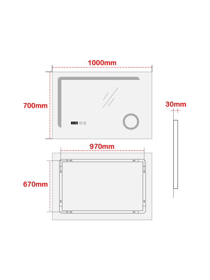 pro.tec LED-Badezimmerspiegel Chambave in Silber (H)70cm (B)100cm günstig kaufen onesize