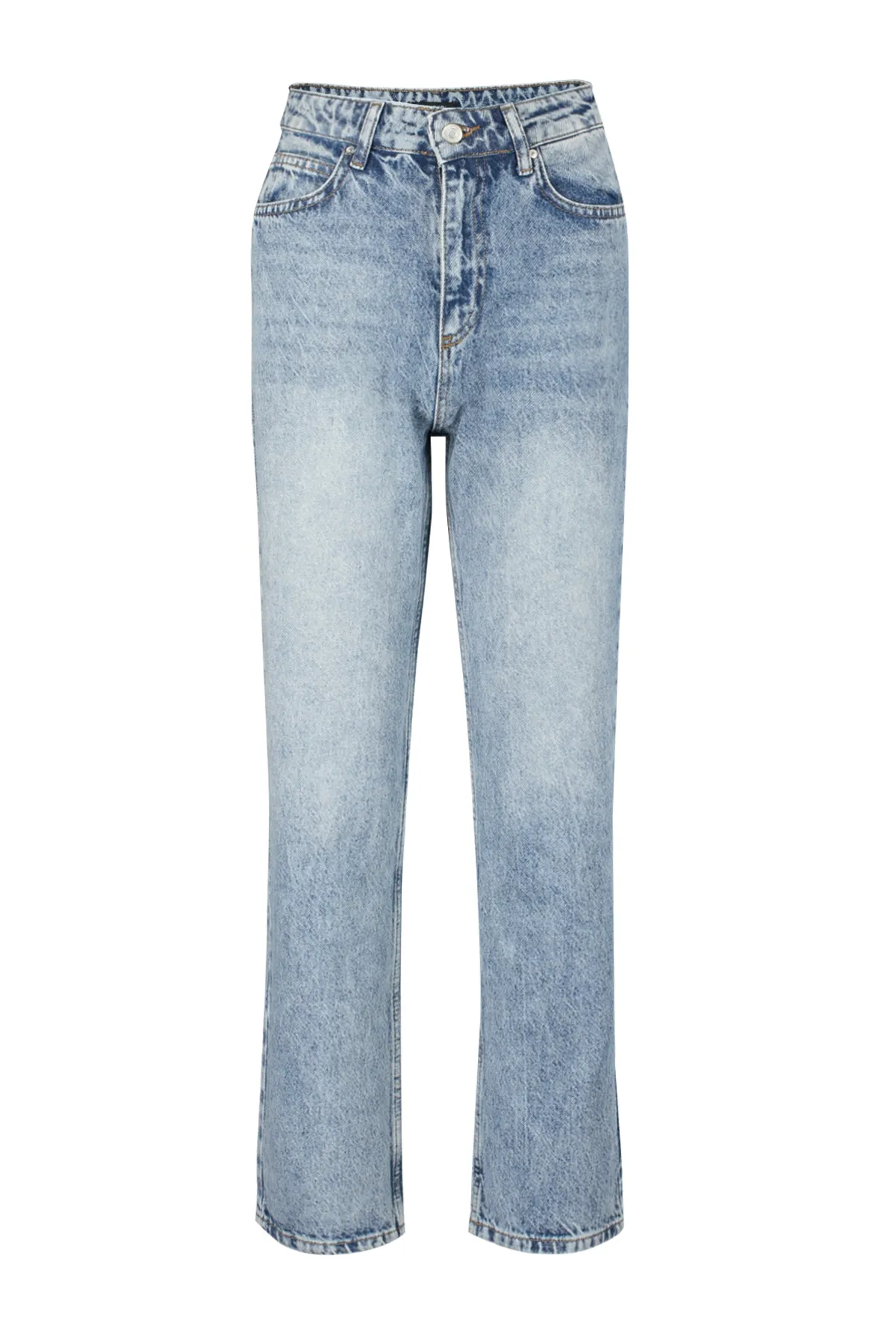 Trendyol Collection  Dunkelblaue gerade Jeans mit hoher Taille TWOAW24JE00082