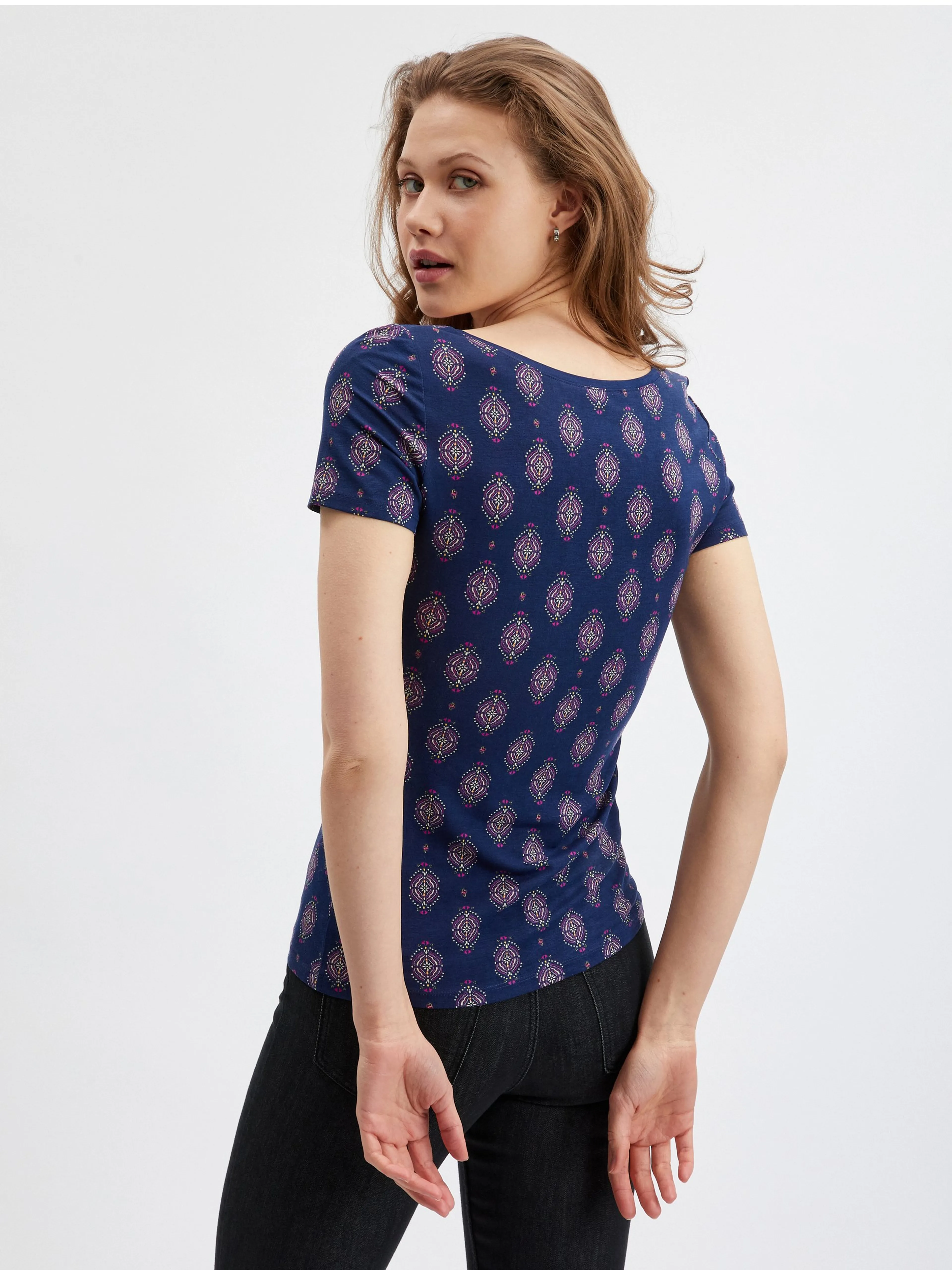 Dunkelblaues gemustertes Damen-T-Shirt ORSAY