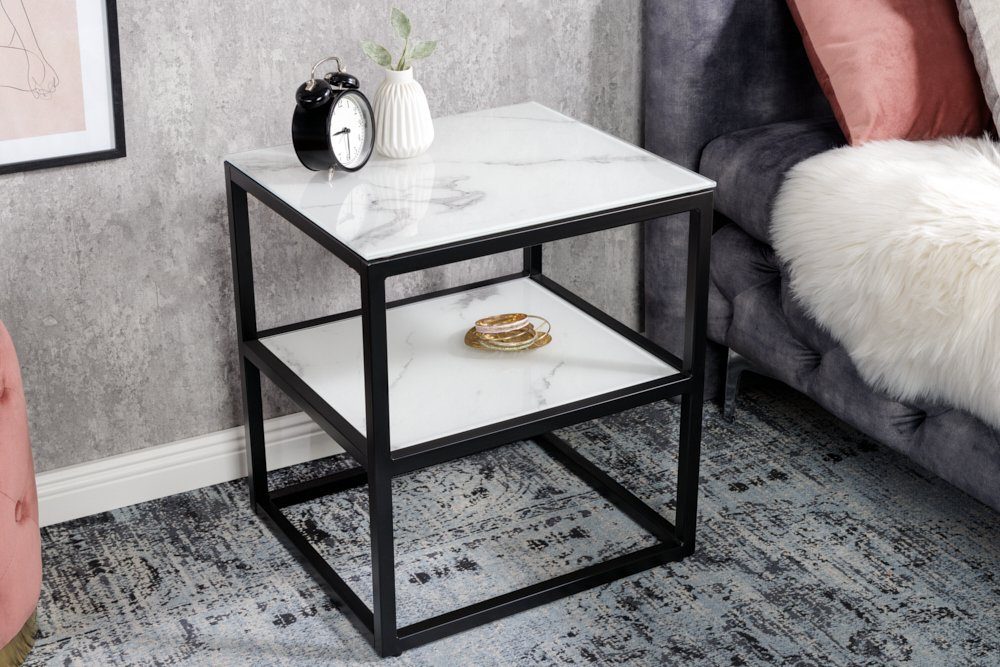 riess-ambiente Beistelltisch BOUTIQUE 45cm weiß / schwarz (Einzelartikel, 1-St), Wohnzimmer · Kristallglas · Metall · eckig · Marmor-Dekor · Barock