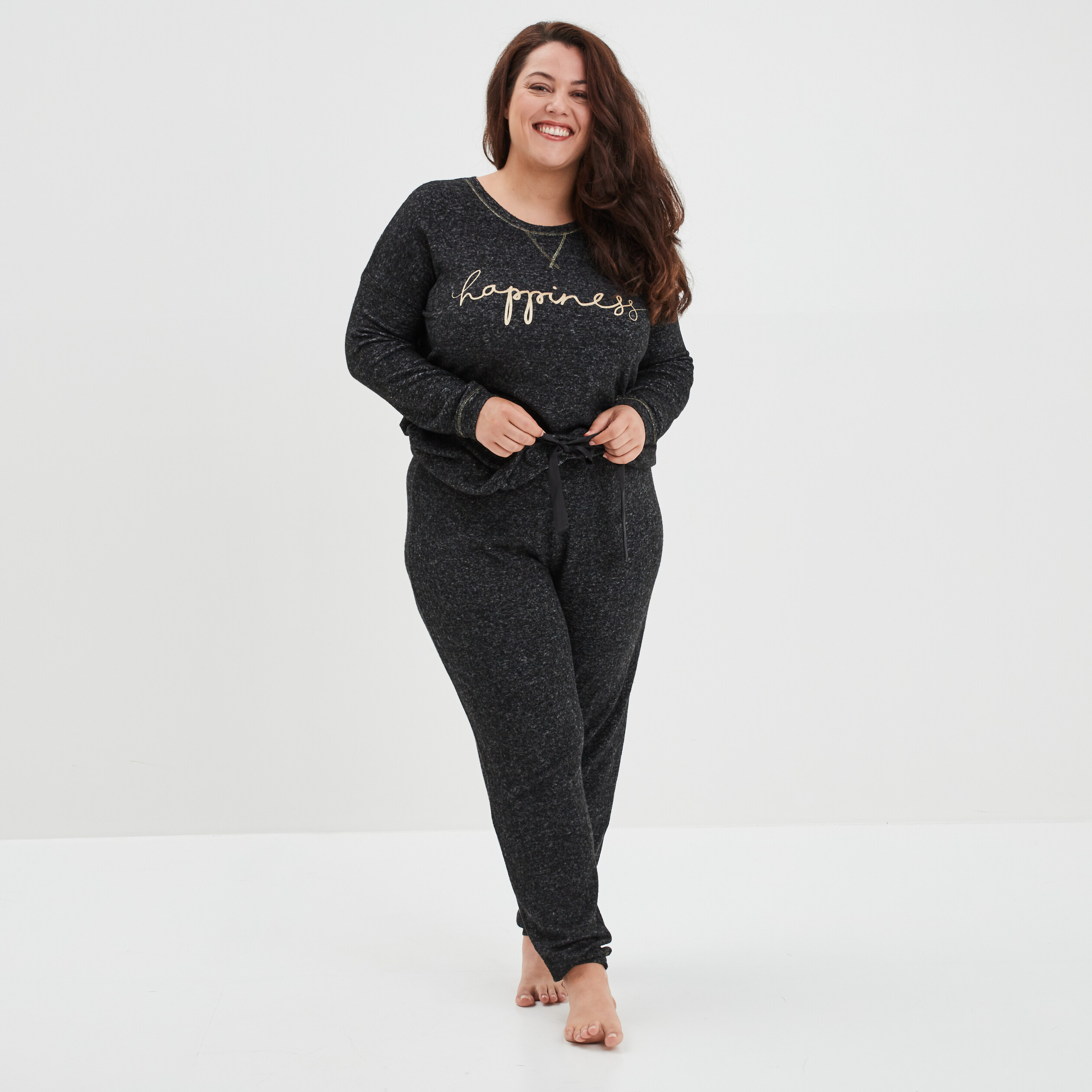 Ensemble pyjama pantalon 2 pièces noir femme grande taille | La Halle