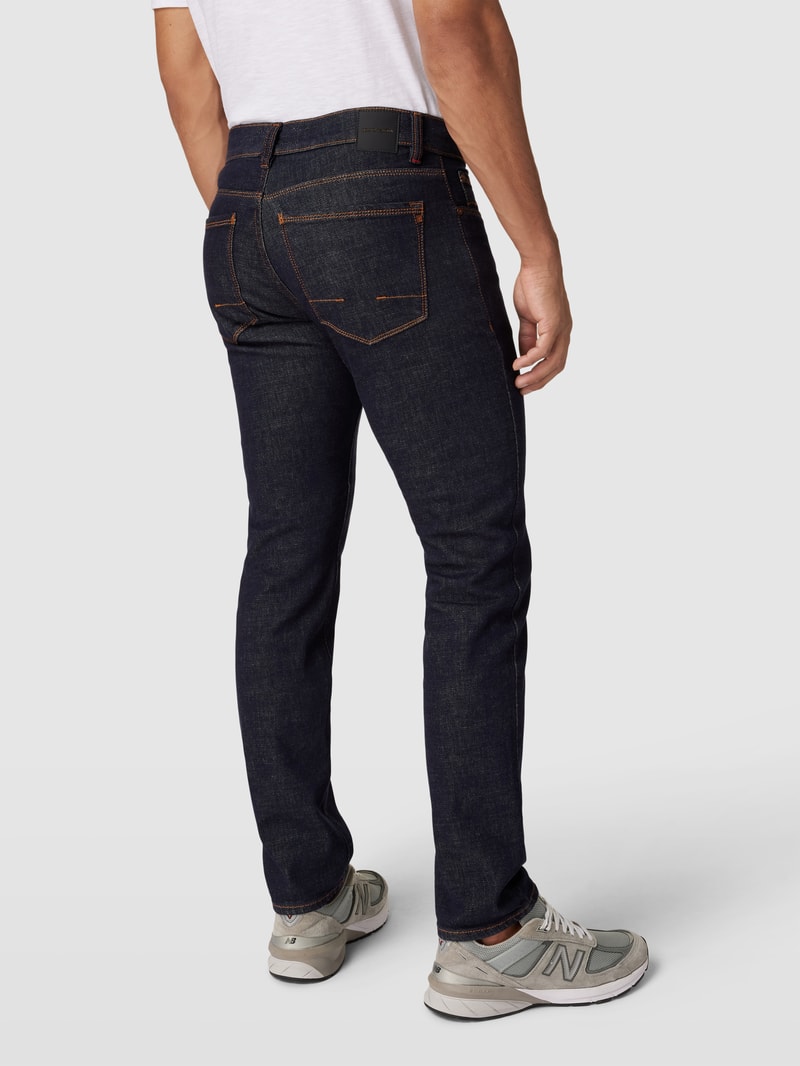Tapered Fit Jeans mit Label-Detail Modell 'Lyon' in dunkelblau