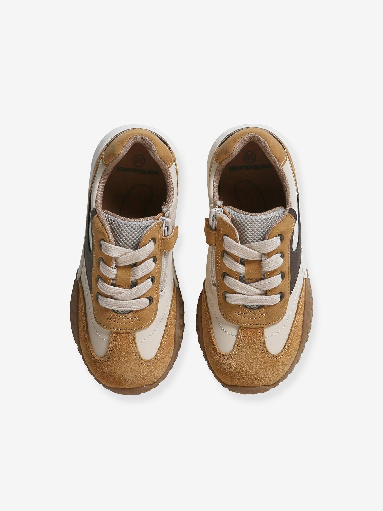 Vertbaudet Kinder Sneakers mit Reißverschluss und Anziehtrick - camel