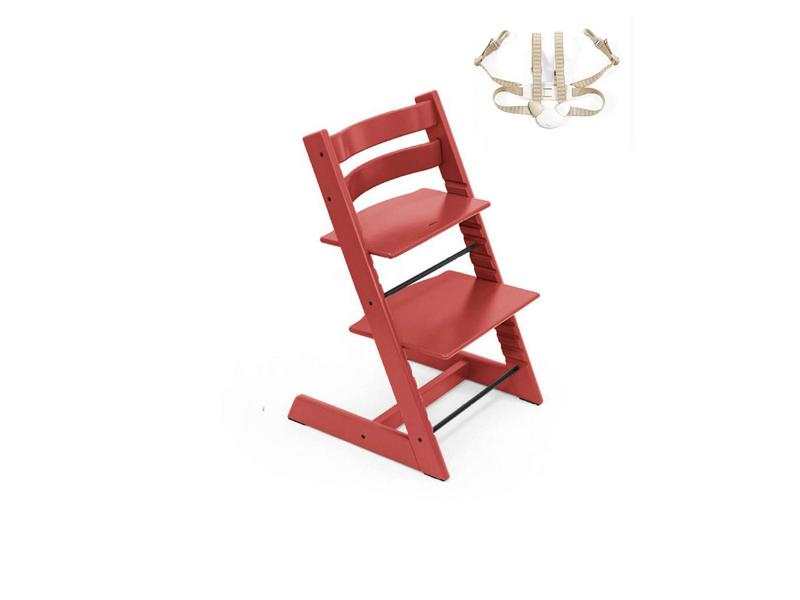 Chaise Tripp Trapp rouge chaud et harnais