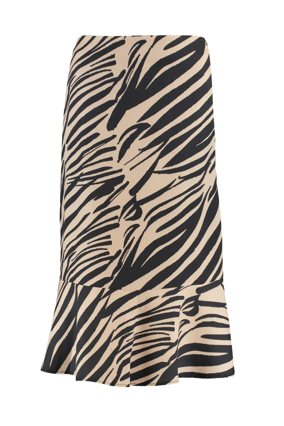 Trendyol Collection  Schwarzer gewebter Midirock mit Volant und Animalprint TWOAW20ET0241