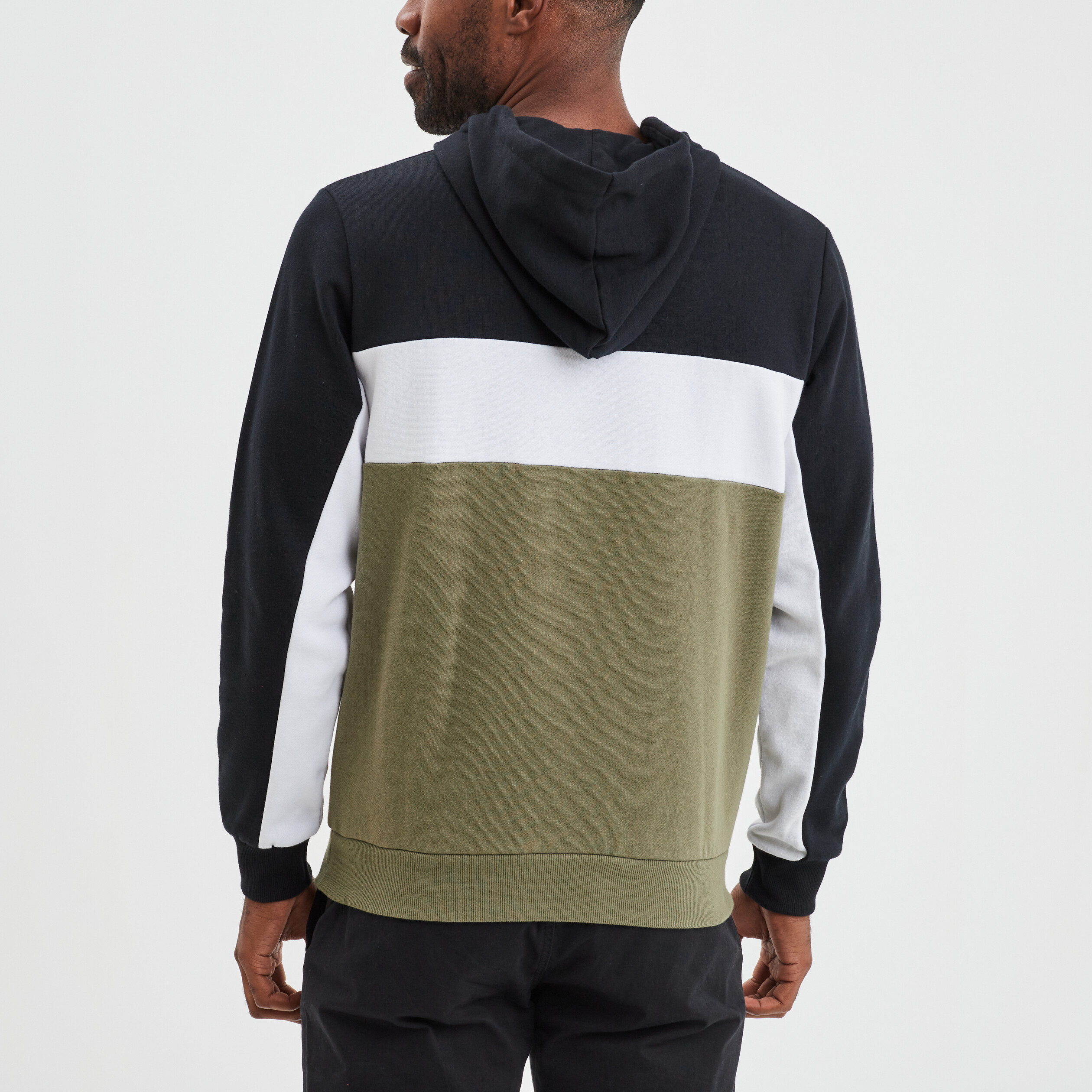 Sweat à capuche hoodie 1 poche vert kaki homme | La Halle
