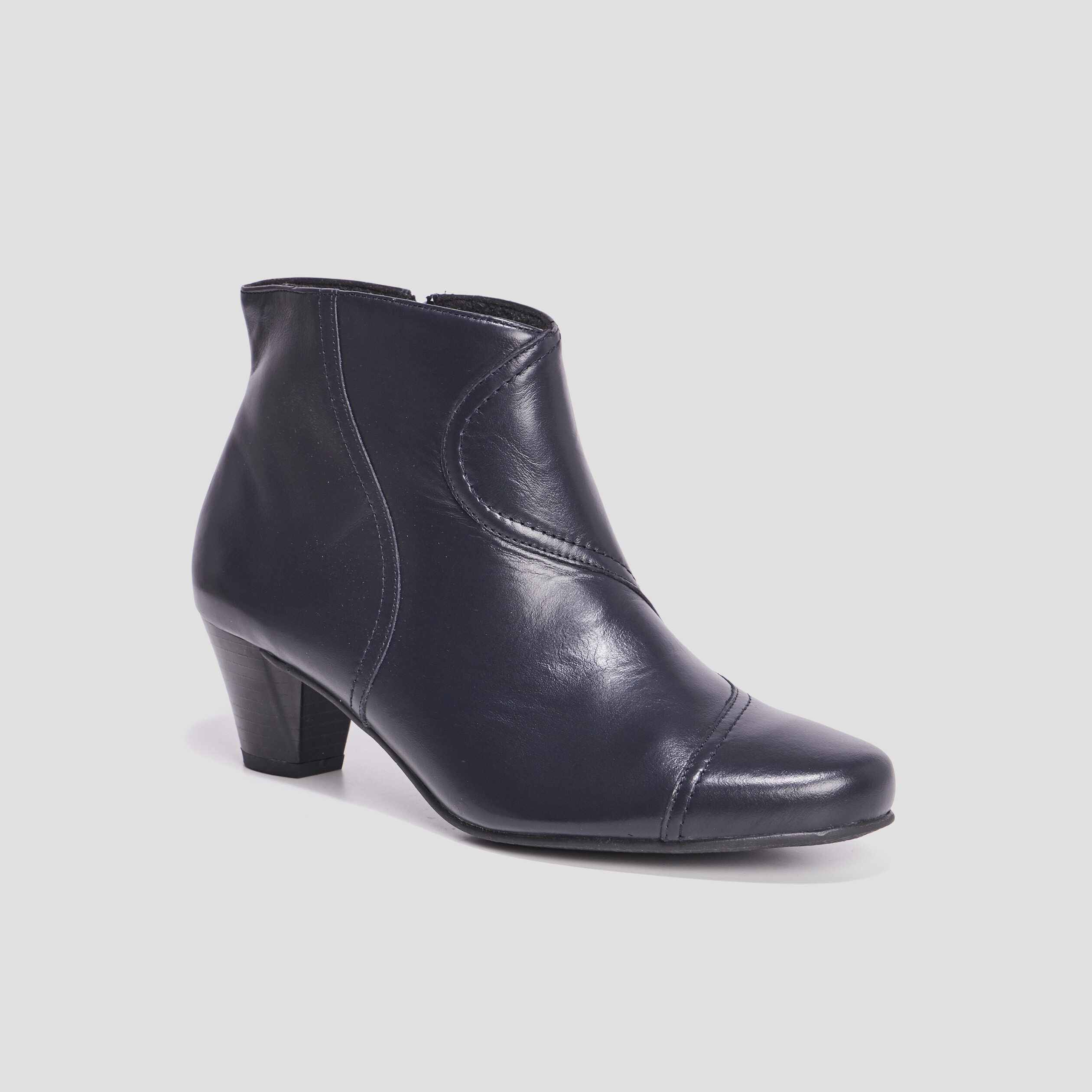 Bottines bout pointu en cuir pied large bleu marine femme | La Halle