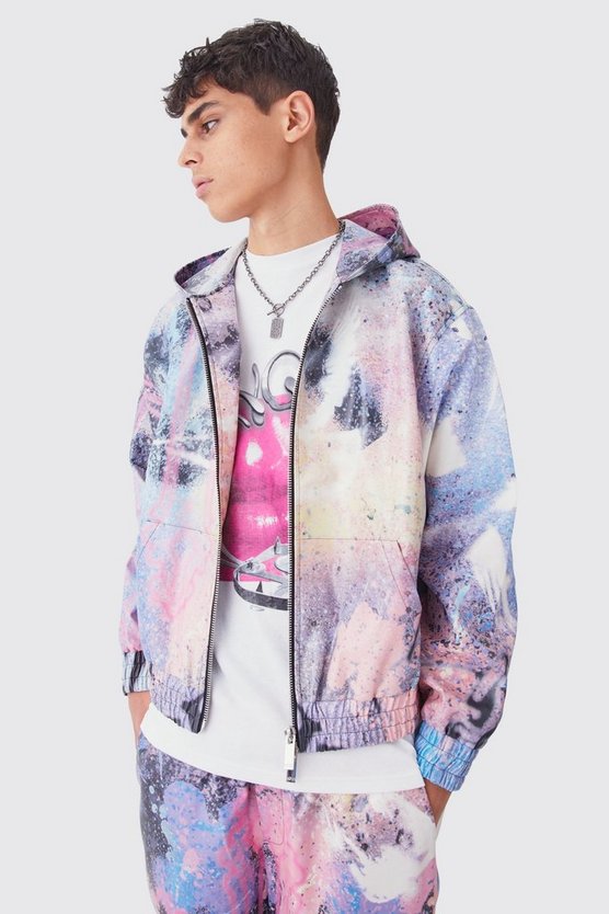 Kastiger Oversize PU-Hoodie mit Print