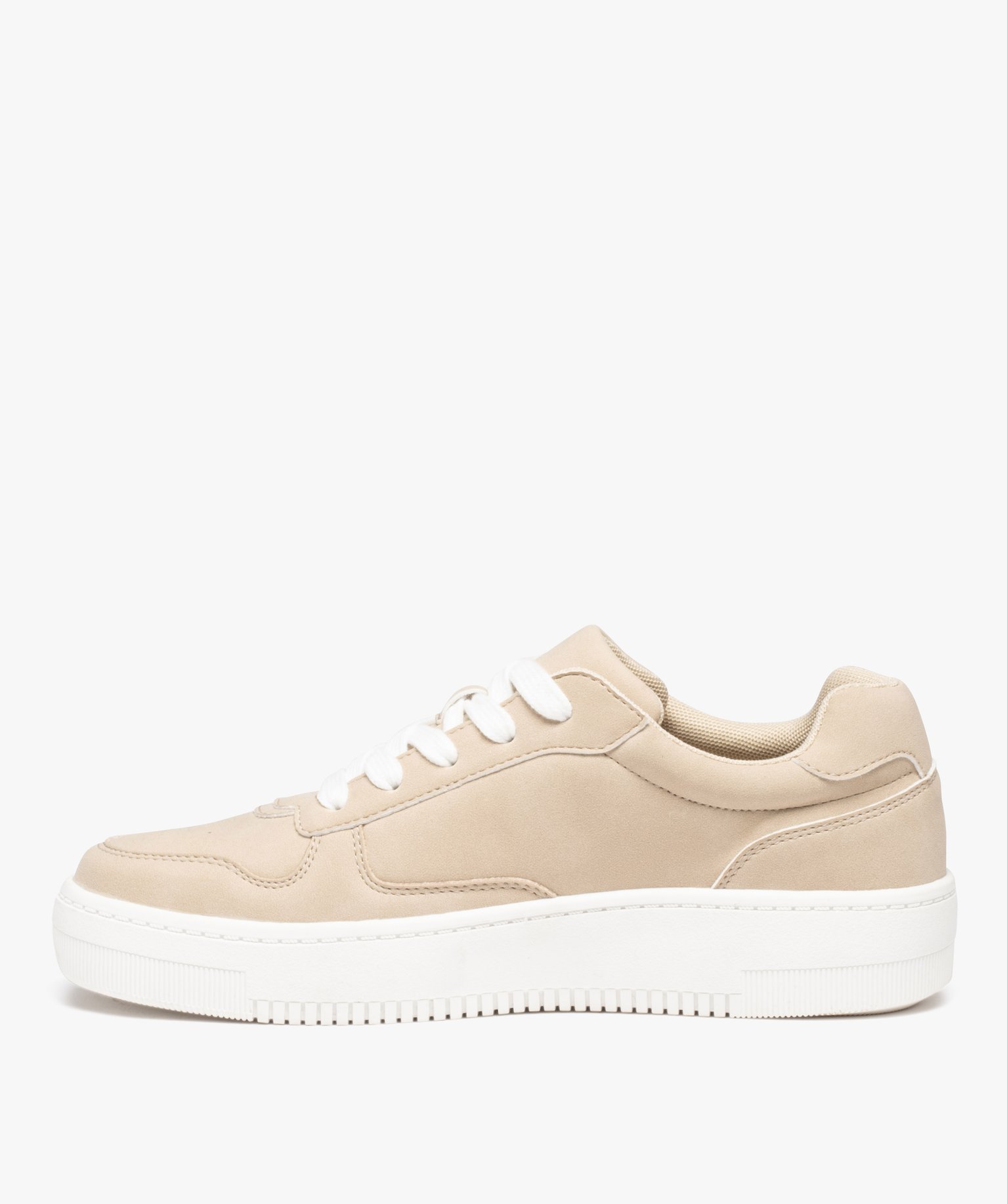 Baskets femme unies à semelle épaisse avec lacets contrast... beige | GEMO