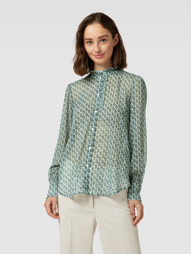 Bluse mit Allover-Muster und Stehkragen in grün