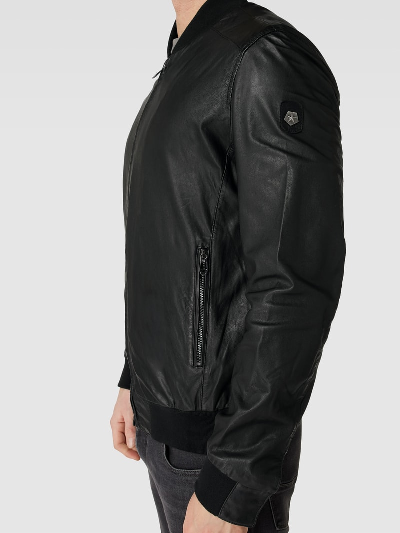 Lederjacke mit Stehkragen Modell 'Bernado' in schwarz