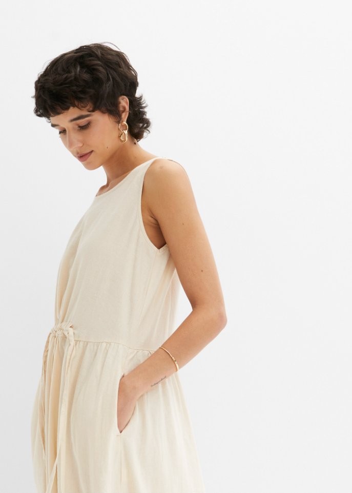 Maxi-Kleid mit Leinen und Tunnelzug in der Taille