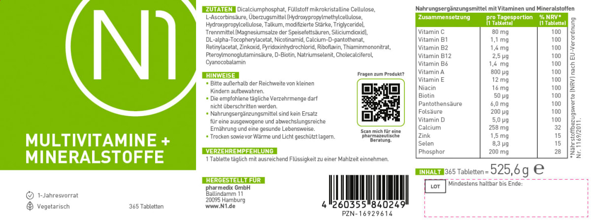 Tabletten Multivitamine + Mineralstoffe 365 St, 525,6 g