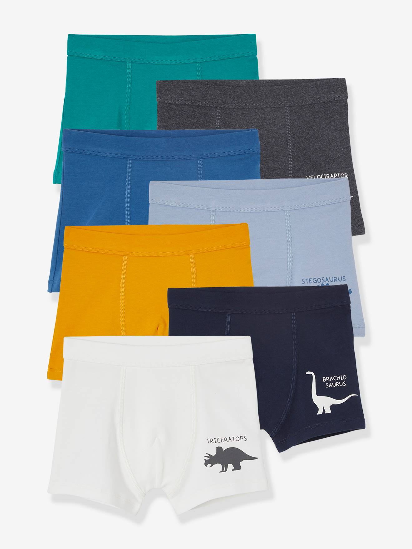 Lot de 7 boxers stretch garçon dinosaures lot ivoire