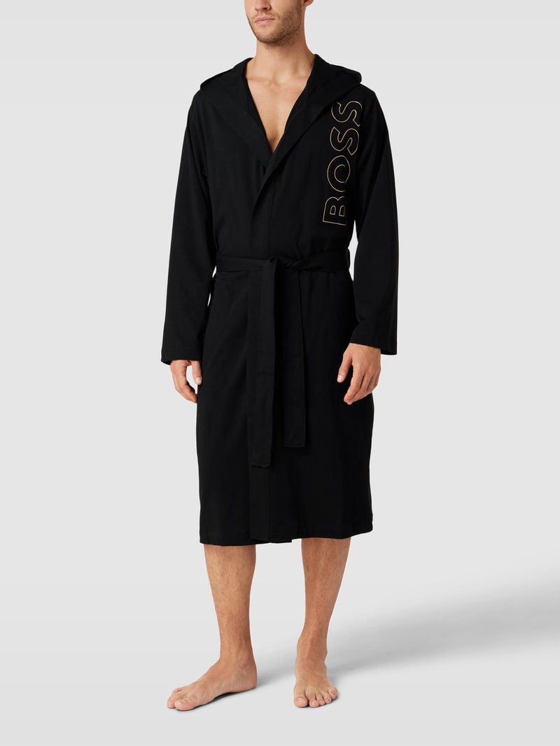 Bademantel mit Label-Print in schwarz