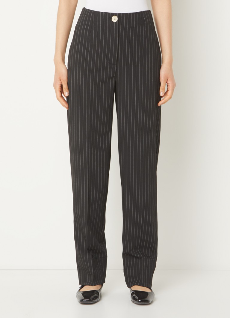 Pantaloni Ganni cu talie înaltă și croială dreaptă, decorați cu dungi delicate.