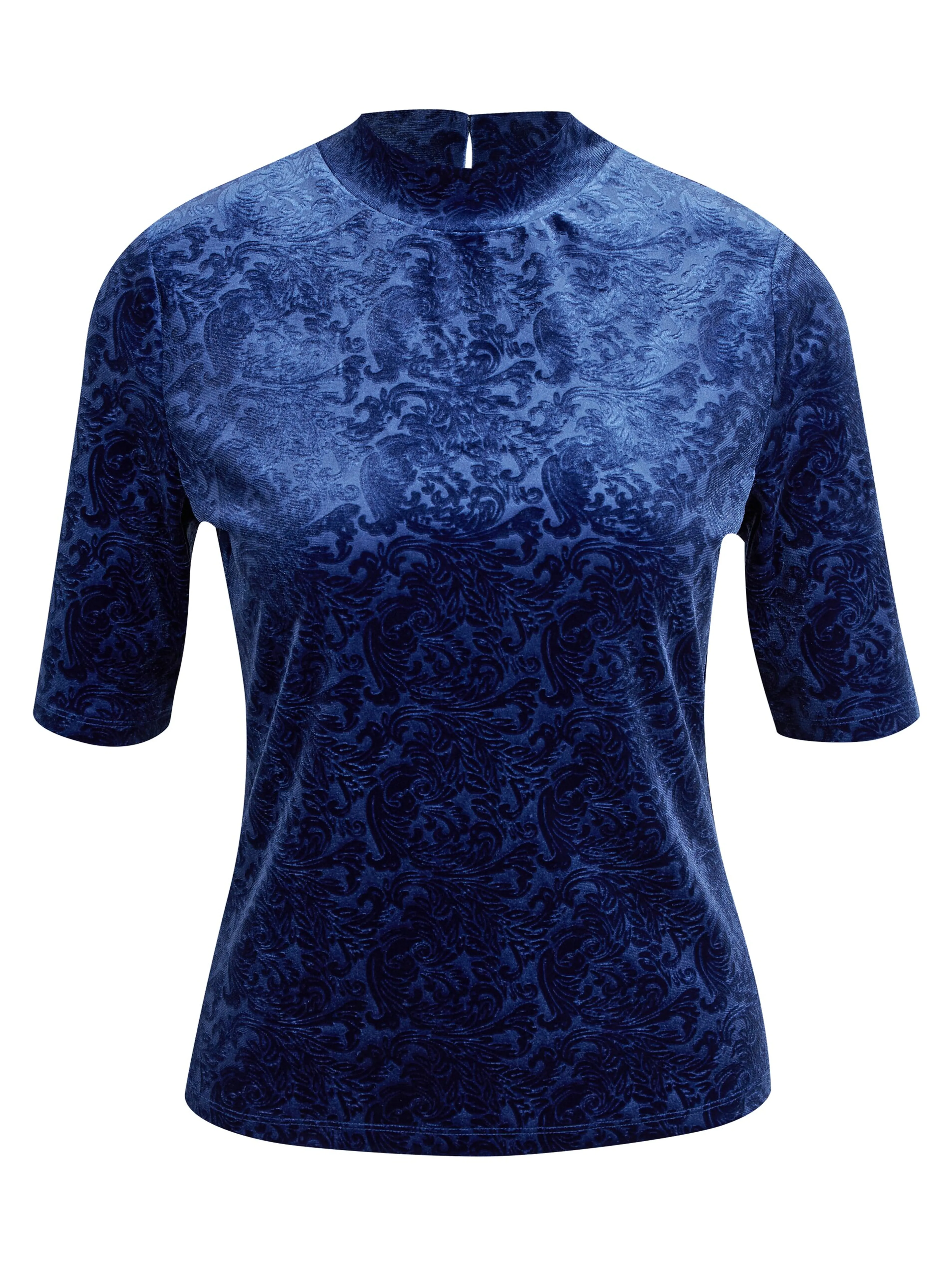 Dunkelblaues gemustertes Damen-Samt-Top ORSAY