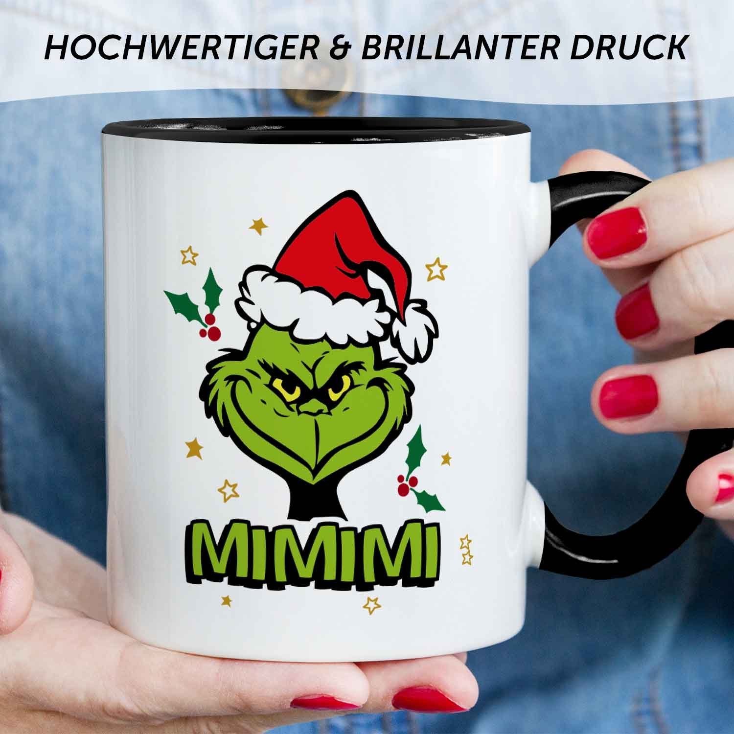 GRAVURZEILE Tasse mit Weihnachtsmotiv - Geschenke für Frauen & Männer zu Weihnachten, Spülmaschinenfest - Grinch MiMiMi - Schwarz und Weiß
