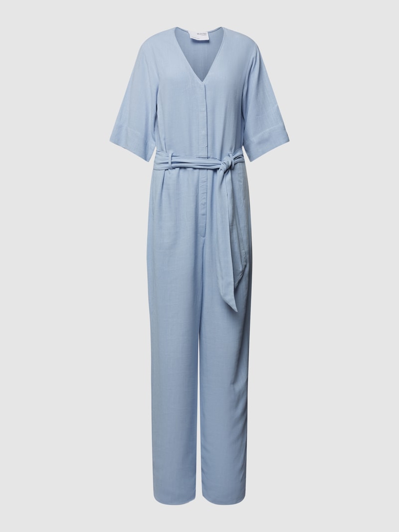 Jumpsuit mit V-Ausschnitt Modell 'VIVA' in bleu
