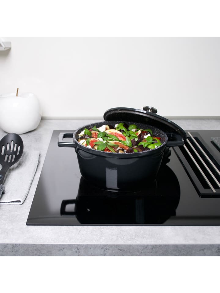 Stoneline Cocotte Bräter Rund 20 cm | mit Deckel in Schwarz günstig kaufen Ø 20 cm