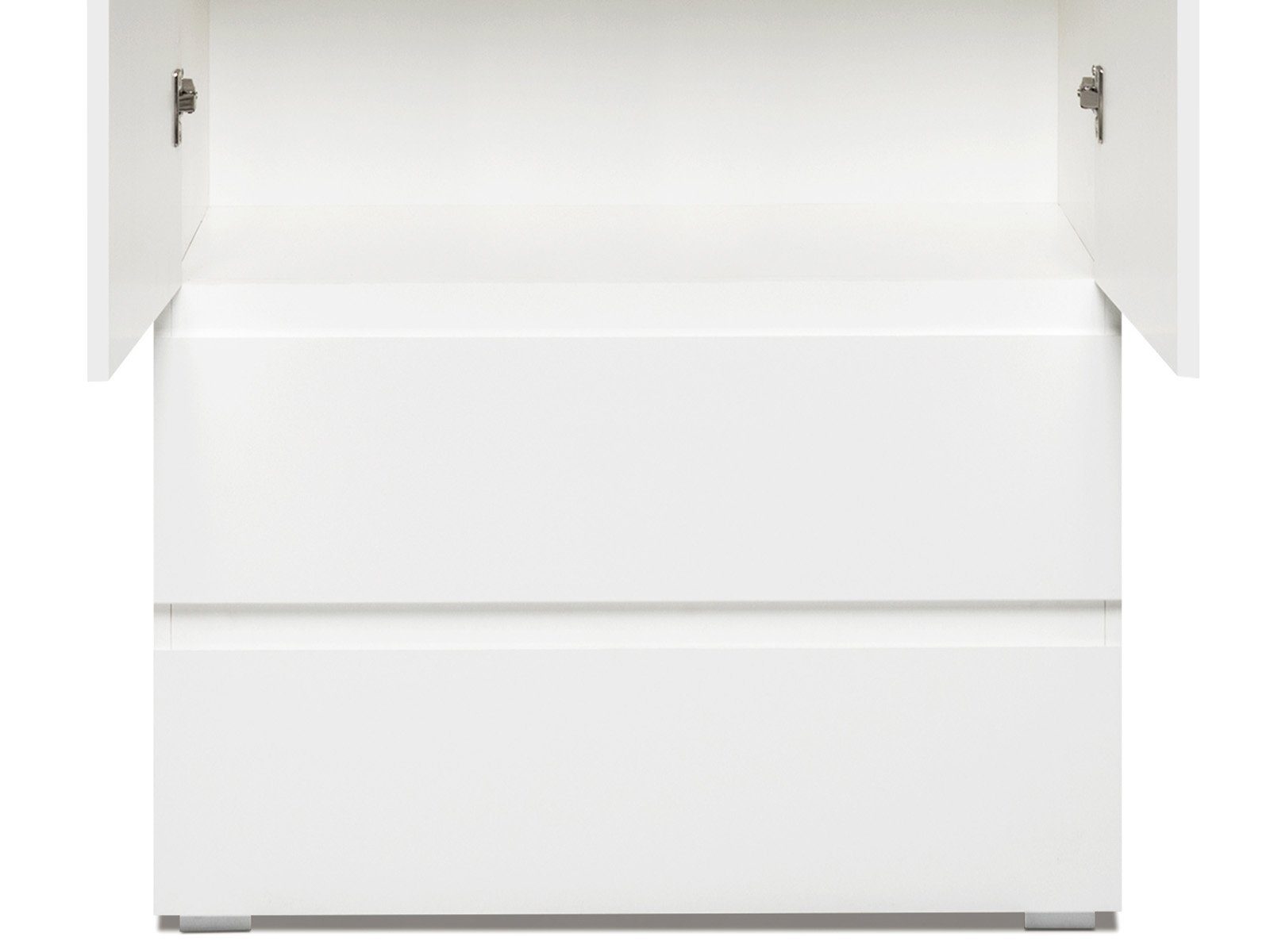 möbelando Mehrzweckschrank Ravenna Moderner Mehrzweckschrank aus melaminharzbeschichteter Spanplatte in Weiß-matt mit 2 Türen, 2 Schubkästen und 3 Einlegeböden. Breite 80 cm, Höhe 191 cm, Tiefe 40 cm.