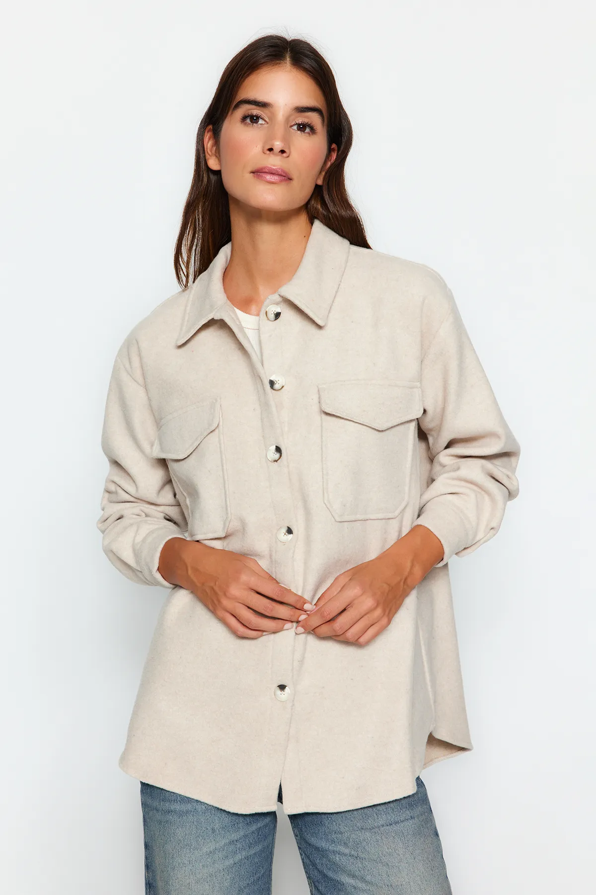 Trendyol Collection  Steinfarbener Jackenmantel mit Taschendetail TWOAW24MO00375