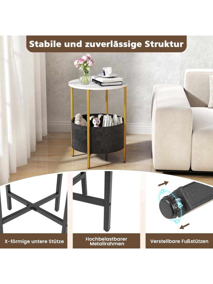 COSTWAY Beistelltisch mit Stoffkorb in Weiß günstig kaufen onesize