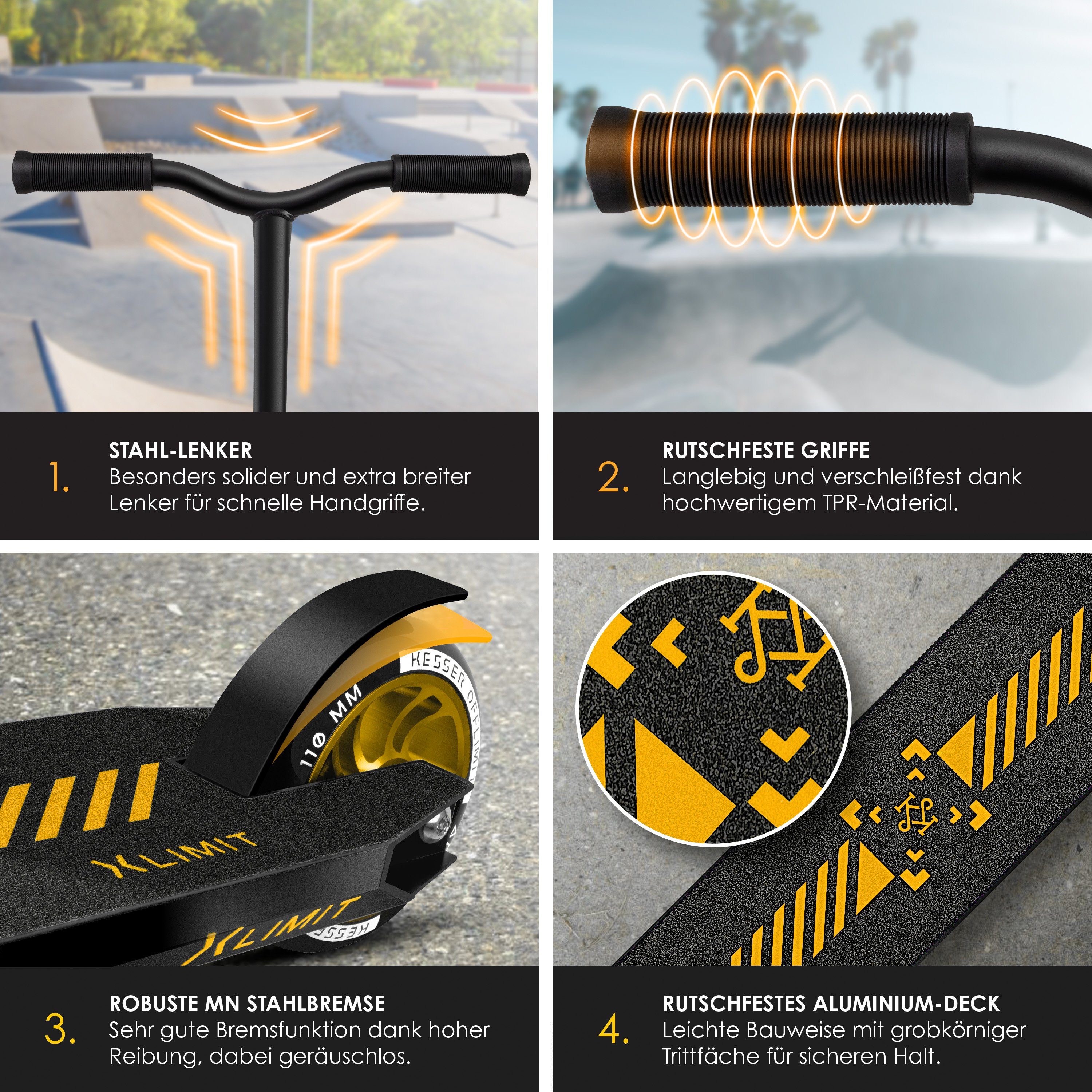 KESSER Scooter, Stunt Scooter X-Limit-Pro 360° Lenkung Funscooter Stuntscooter