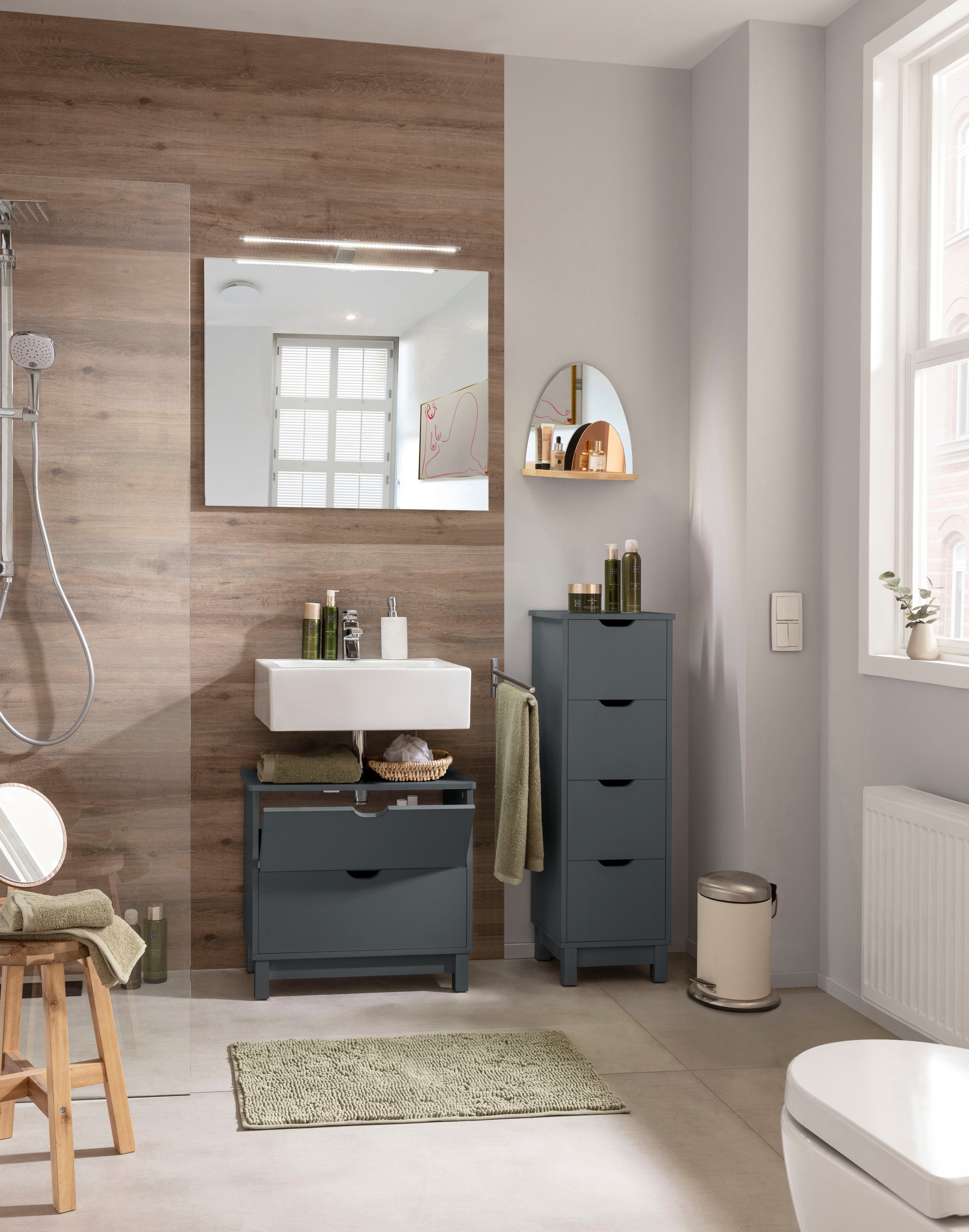 INOSIGN Badkommode Posta, mit 4 Schubkästen, eingefräste Griffmulden, Breite 33 cm, Höhe 100 cm