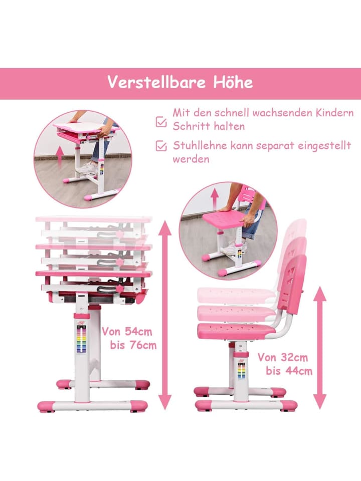 COSTWAY Schreibtisch mit Stuhl in Rosa günstig kaufen onesize