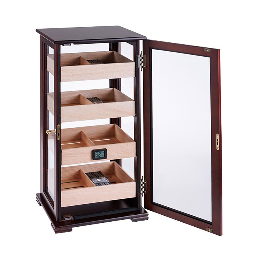 Coumo Humidor Schrank Kabinett, Abschließbar, Rotbraun, Glastüre, 100 Zigarren
