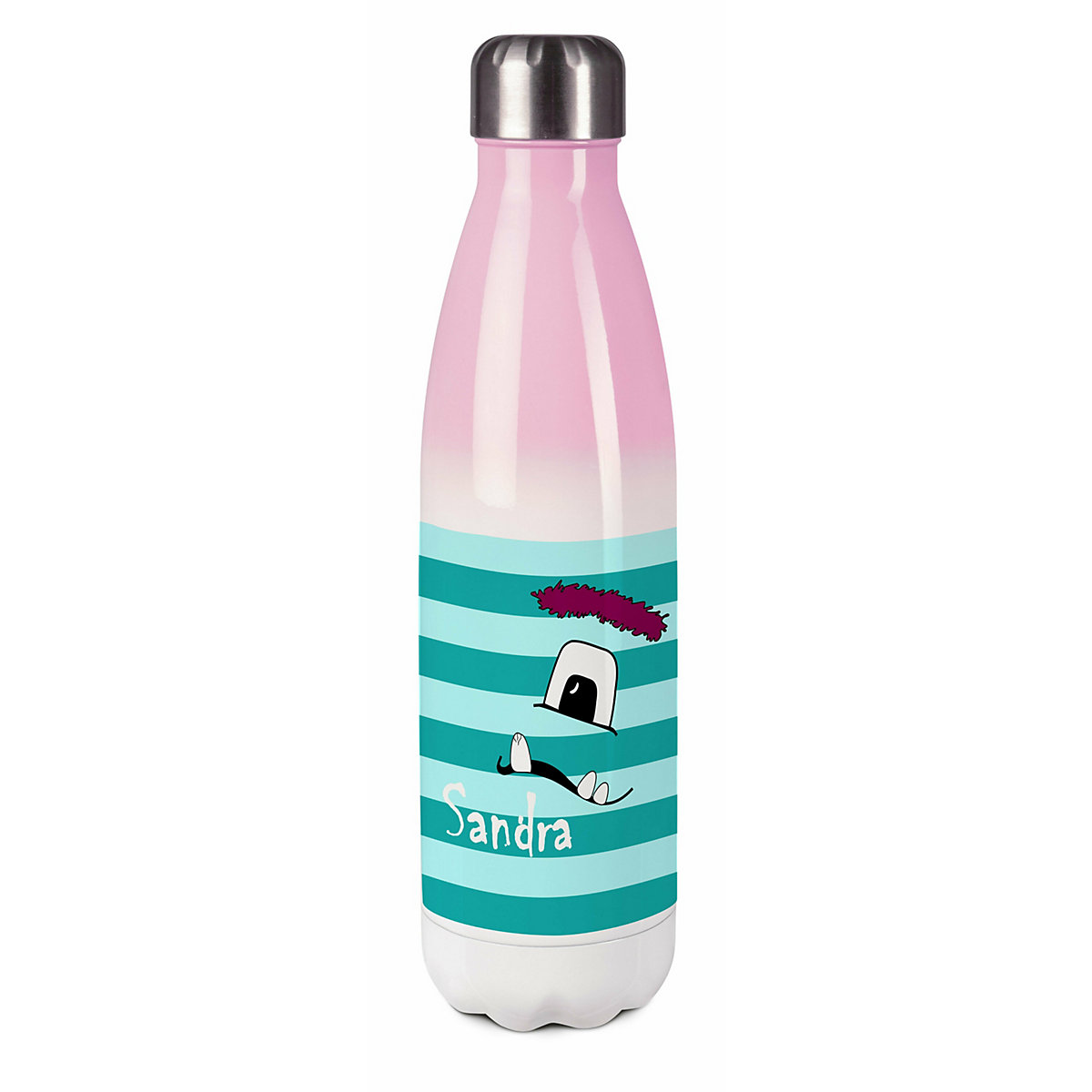Edelstahl Kinder Thermoflasche / Trinkflasche bunt Monster Streifen Farbe türkis Spülmaschinenfest, Auslaufsicher, Bruchfest, Doppelwandig, Für Heißgetränke geeignet, Mit Deckel, Isoliert