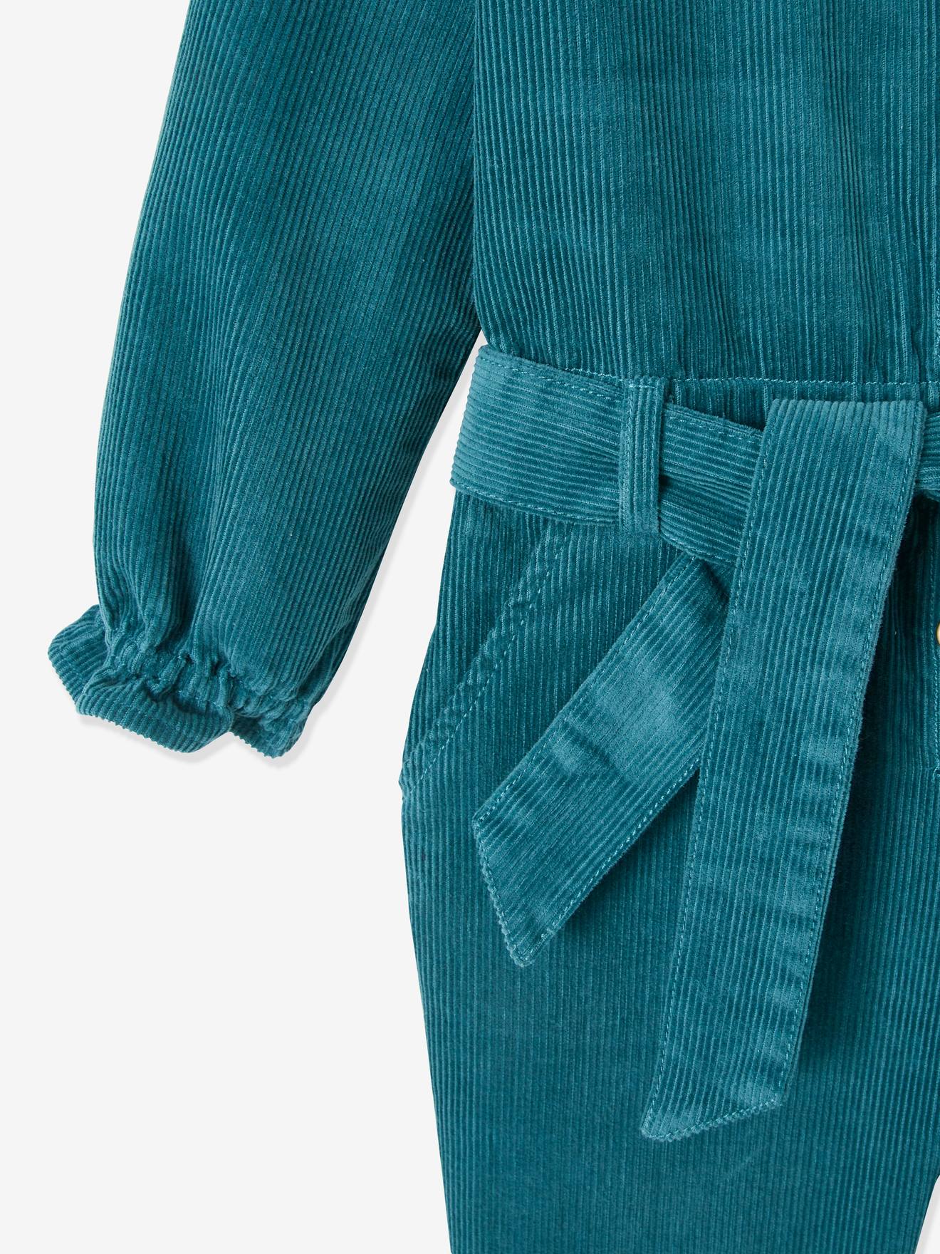 Combinaison velours à volants fille vert foncé
