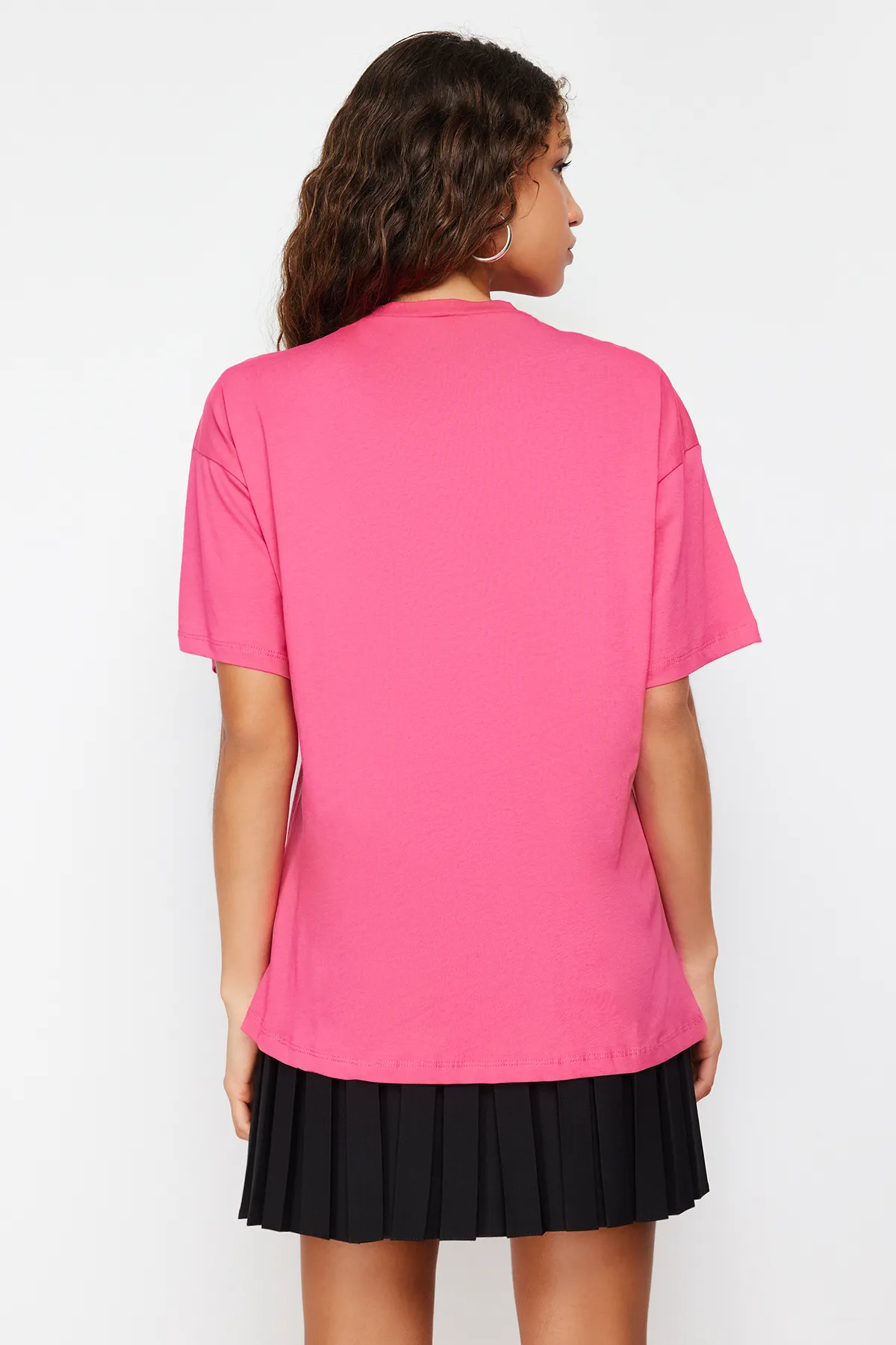 Trendyol Collection  Fuchsia, 100 % Baumwolle, Oversize/Weitform, Rundhals-Strick-T-Shirt TWOSS20TS0134