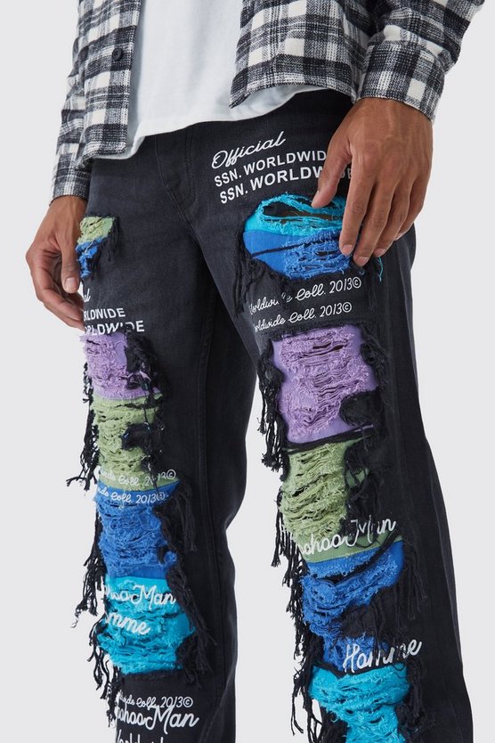 Lockere Jeans mit Kontrast-Rissen
