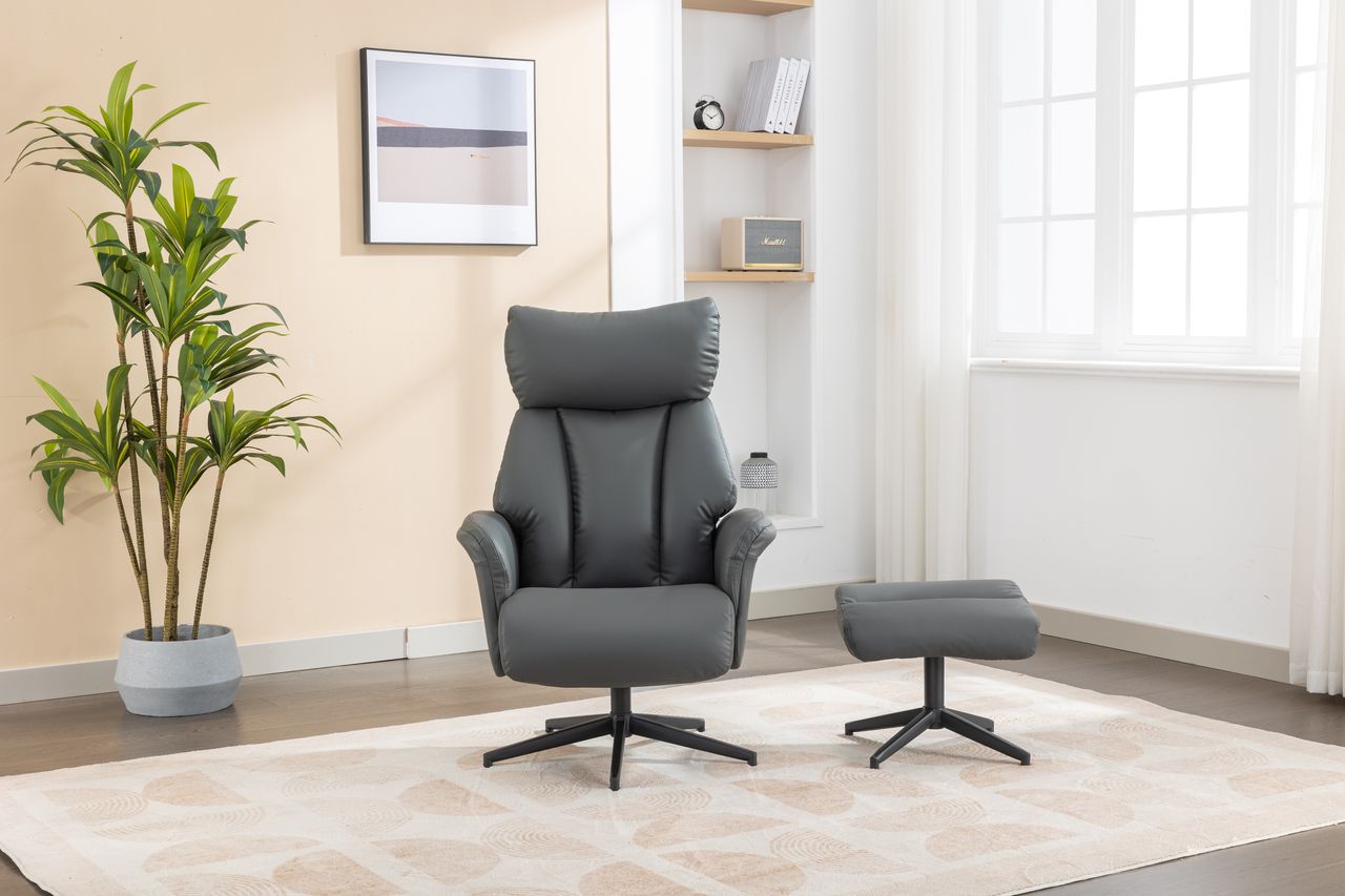 Happy Home Happy Home gepolsteter Relaxsessel mit Hocker HWP61-HGR hellgrau