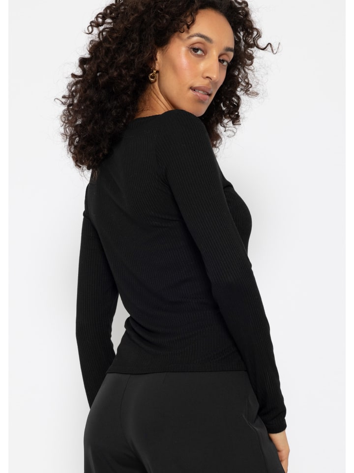 SASSYCLASSY Geripptes Langarmshirt in schwarz günstig kaufen