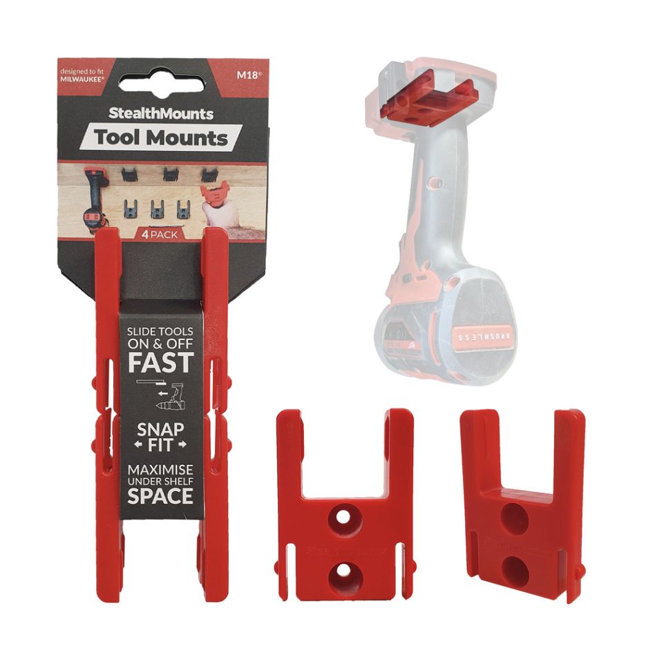 „StealthMounts“ TM-MW18-RED-4 raudoni įrankių laikikliai, skirti „Milwaukee M18“ (4 vnt. pakuotėje)