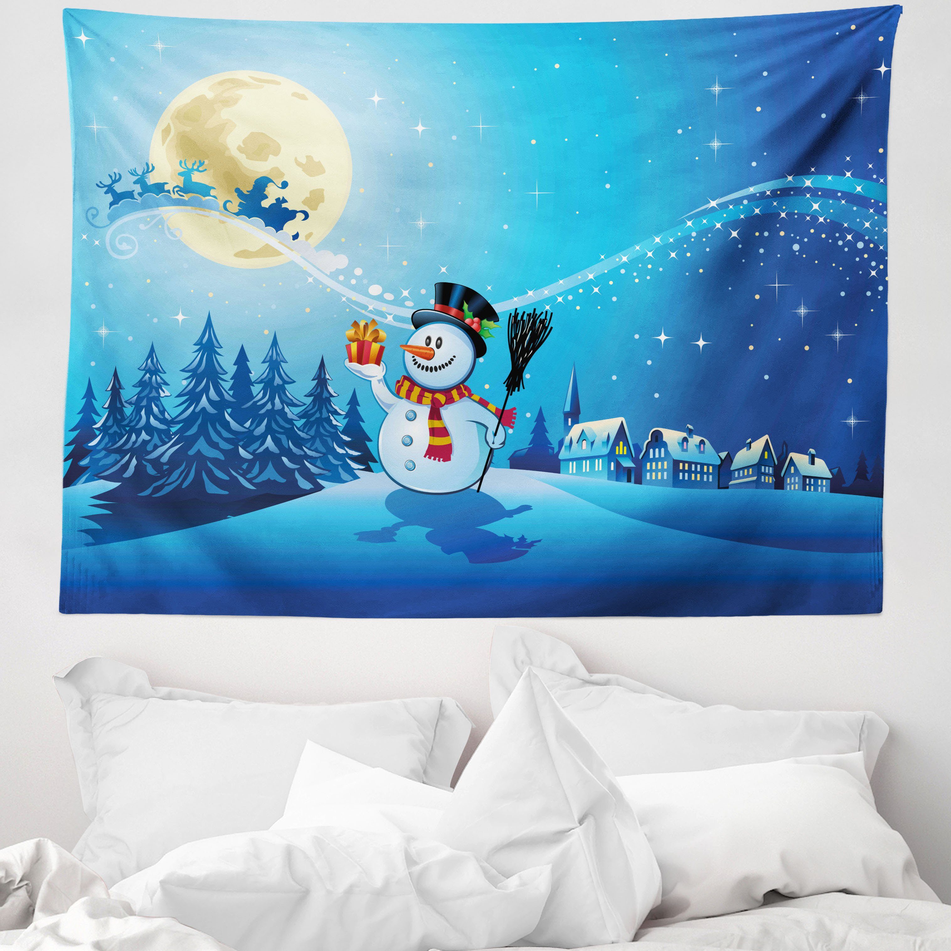 Wandteppich aus Weiches Mikrofaser Stoff Für das Wohn und Schlafzimmer, Abakuhaus, rechteckig, Weihnachten Snowy Land Kiefern-Mond