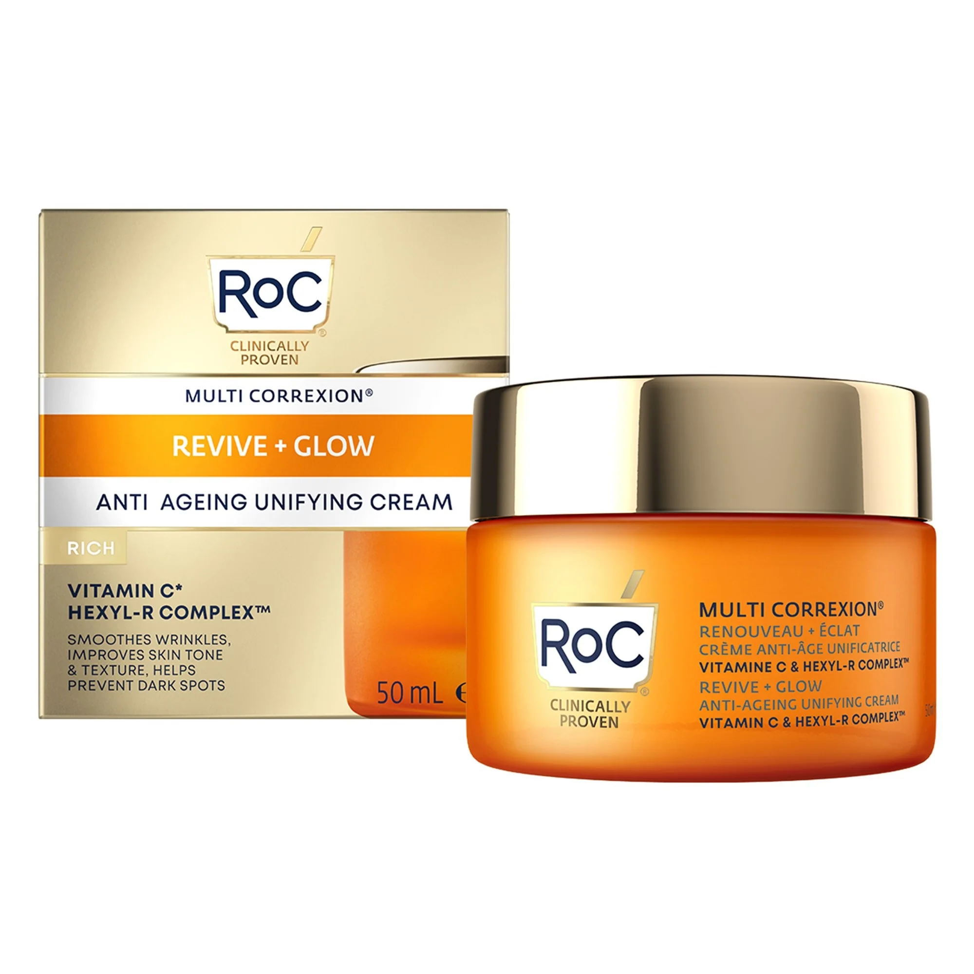 Multi Correxion Revive + Glow poenotena krema za obraz - 24-urna posvetlitvena nega obraza, 24-urna hranilna nega obraza