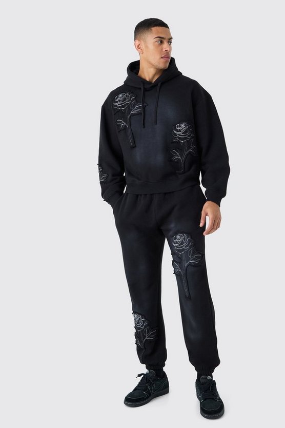 Oversize Trainingsanzug mit Rosen-Stickerei