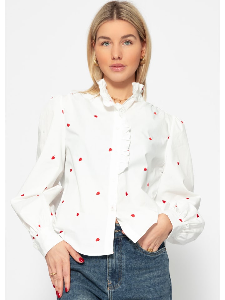 SASSYCLASSY Baumwoll Bluse mit Rüschen in Offwhite günstig kaufen