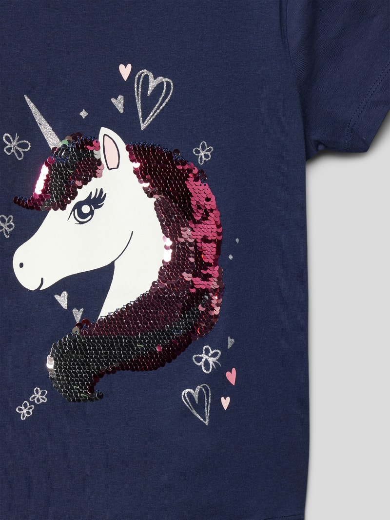 T-Shirt mit Wendepailletten in blau