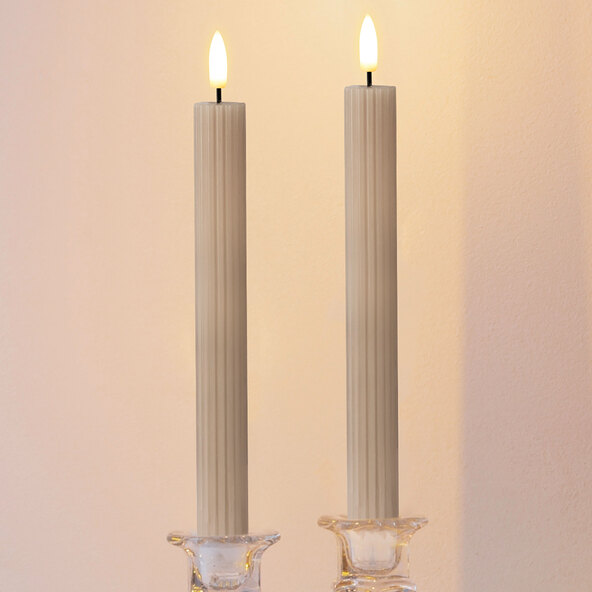 LED-Echtwachskerze, lang gerippt, creme, 2 x 2er Set