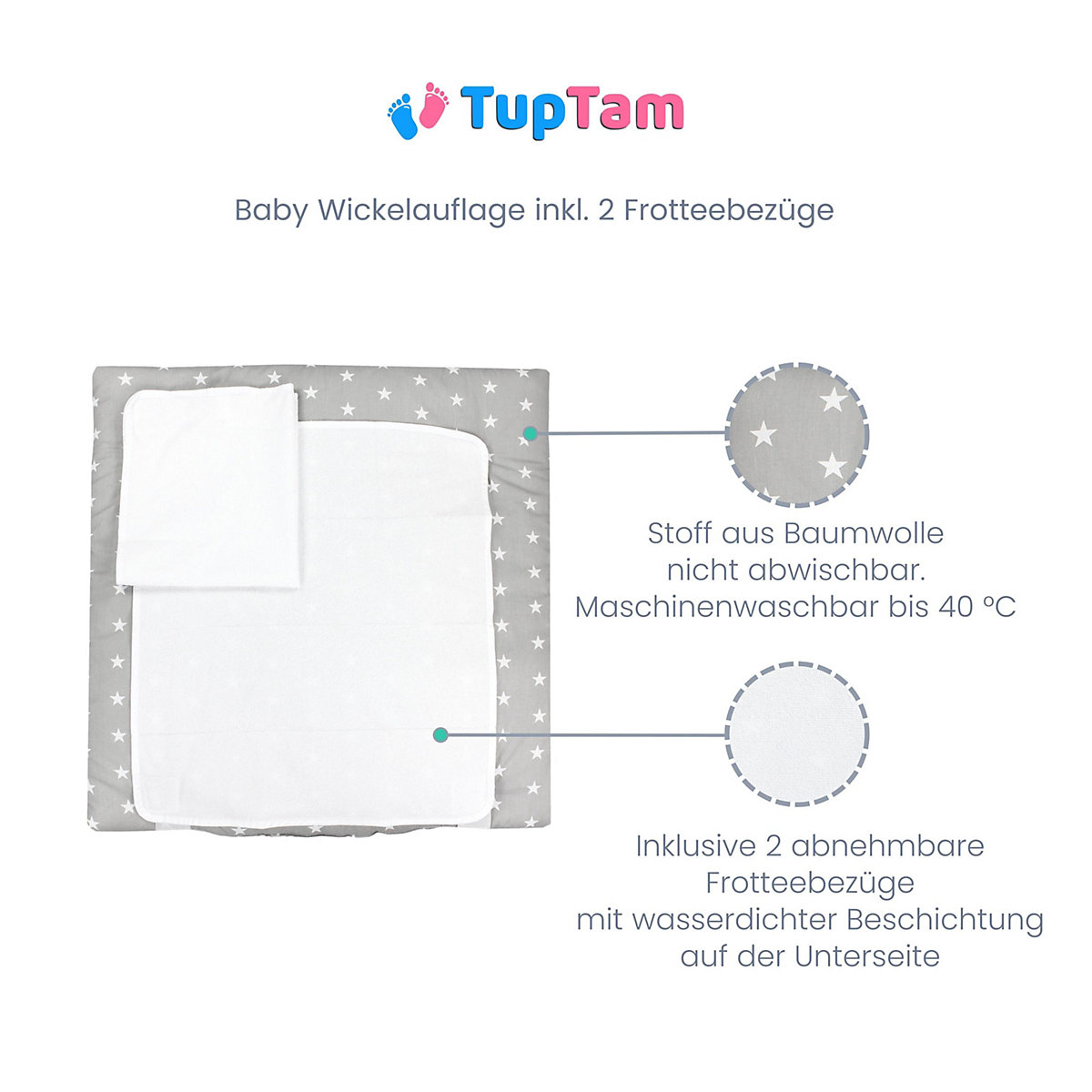 Baby Wickelauflage inkl. 2 Frotteebezügen für Kinder