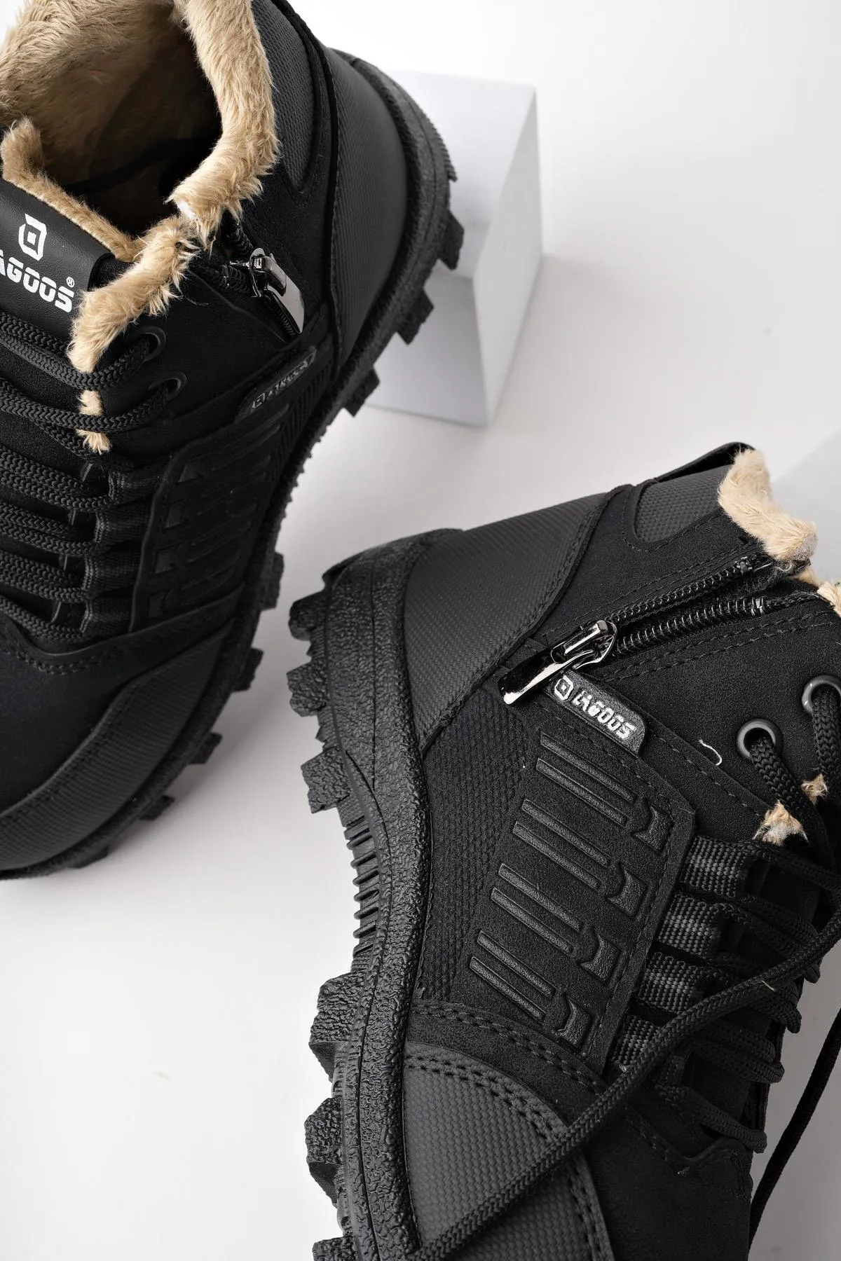 MUGGO  Johanna Garantierte Unisex-Winterstiefel zum Schnüren mit Fell innen und Reißverschluss