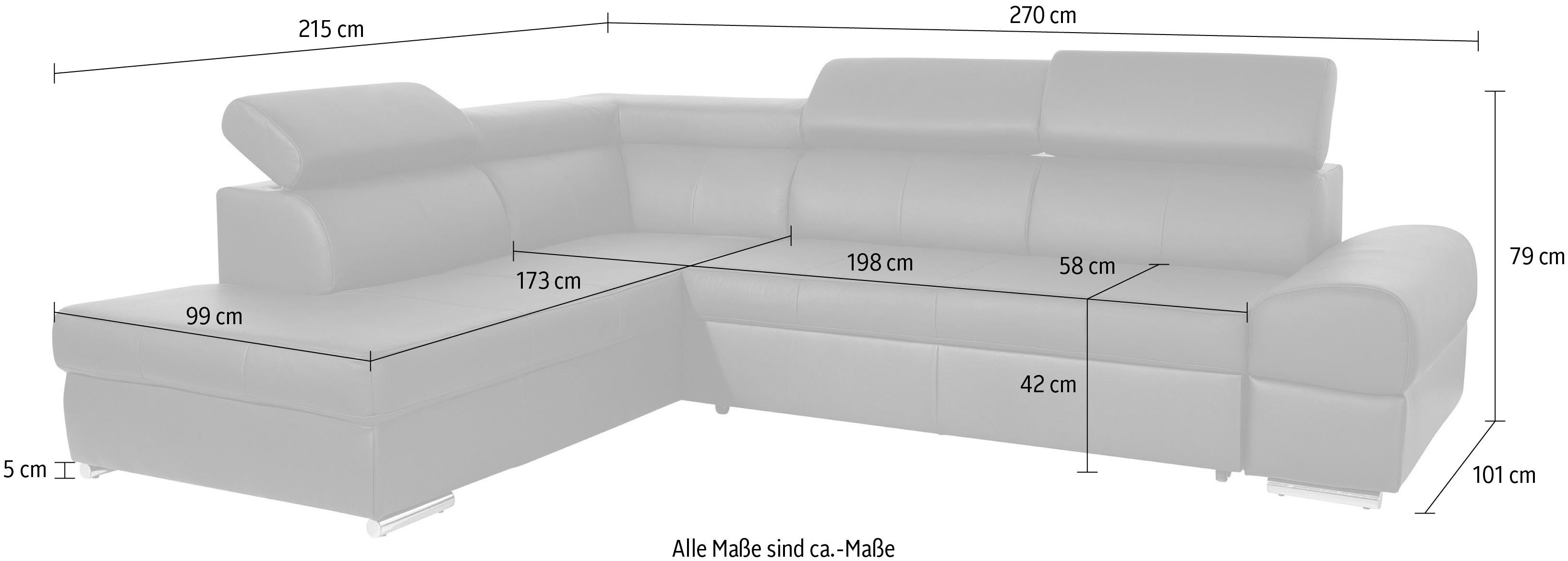 sit&more Ecksofa Broadway, mit verstellbaren Kopfteilen, wahlweise mit Bettfunktion