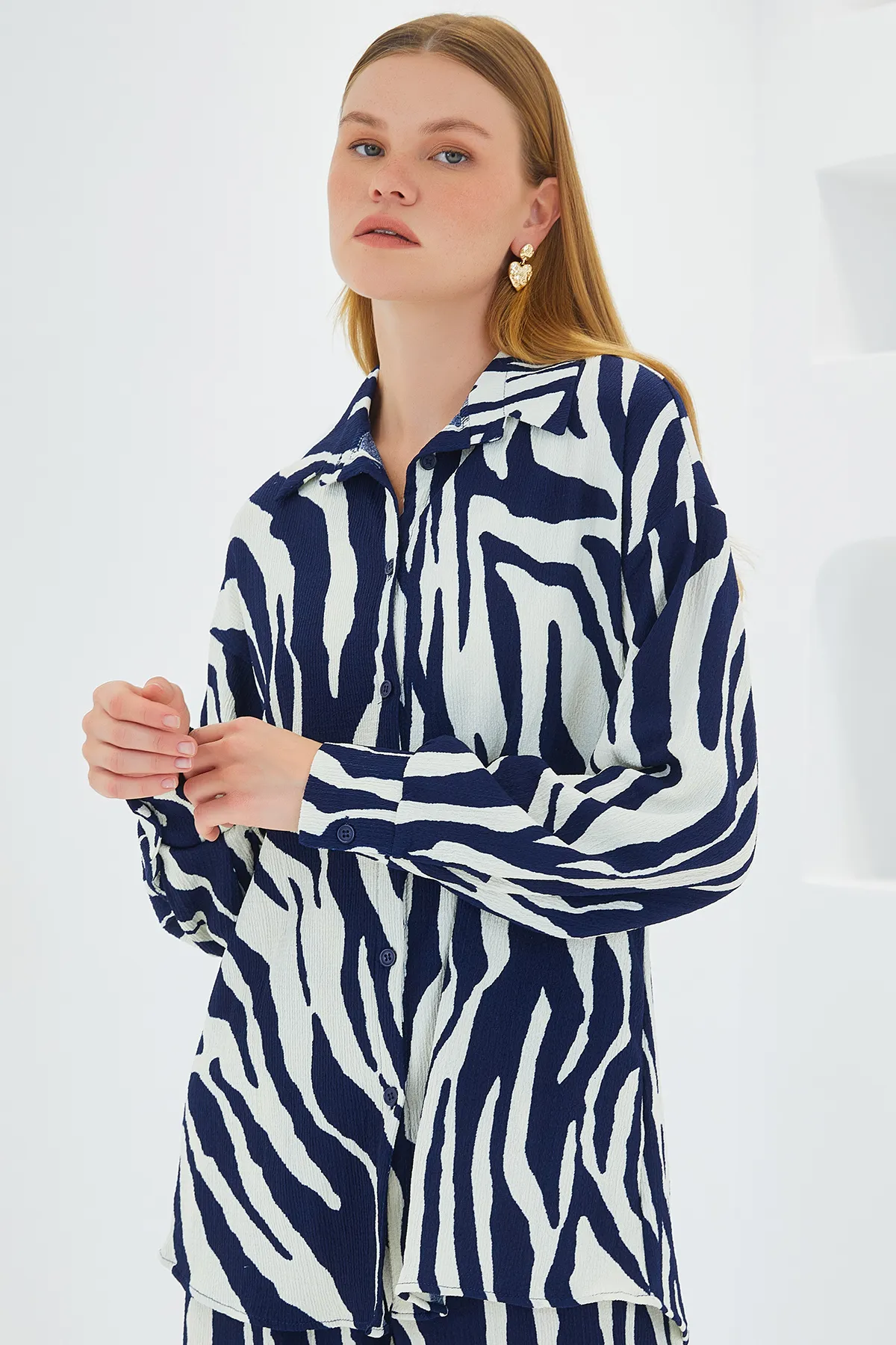 Bigdart  Gemusterter marineblau-weißer Strick-Doppelanzug für Damen 5858