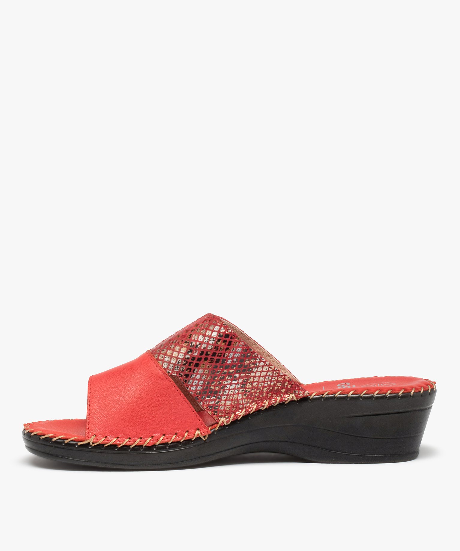 Mules femme confort compensées à brides en cuir rouge | GEMO